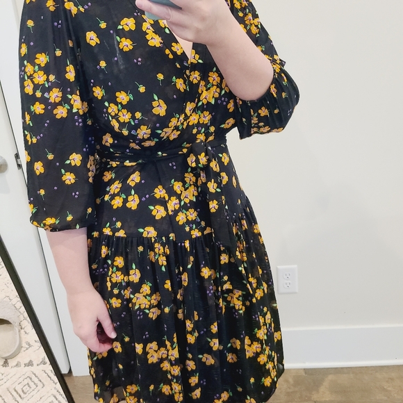 Cabi Black Floral Mesh Stretch Wrap Dress Size Small - Picture 2 of 10
